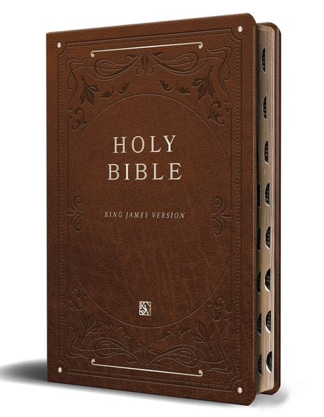 Produktbild: KJV Holy Bible, Giant Print Thinline Large Format, Brown Premium Imitation Leather with Ribbon Marker, Red Letter, and Thumb Index