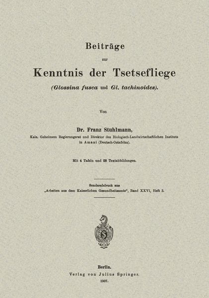 Produktbild: Beitr&auml;ge zur Kenntnis der Tsetsefliege (Glossina fusca und Gl. tachinoides)