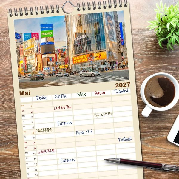 Produktbild: Familienplaner 2027 - Unterwegs in Japan mit 5 Spalten (Wandkalender, 21 x 45 cm) CALVENDO