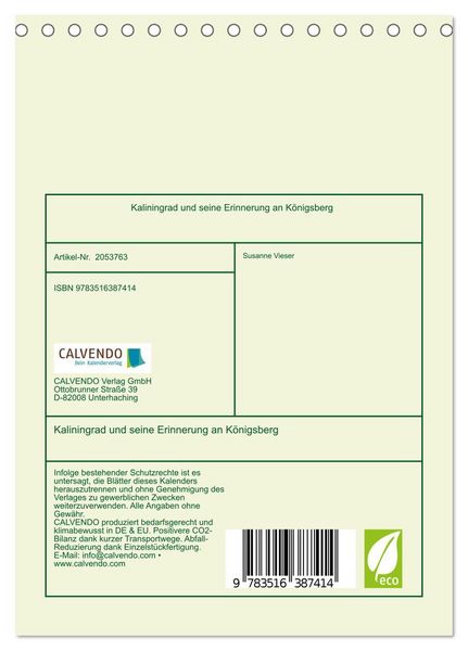 Produktbild: Kaliningrad und seine Erinnerung an K&ouml;nigsberg (Tischkalender 2026 DIN A5 hoch), CALVENDO Monatskalender