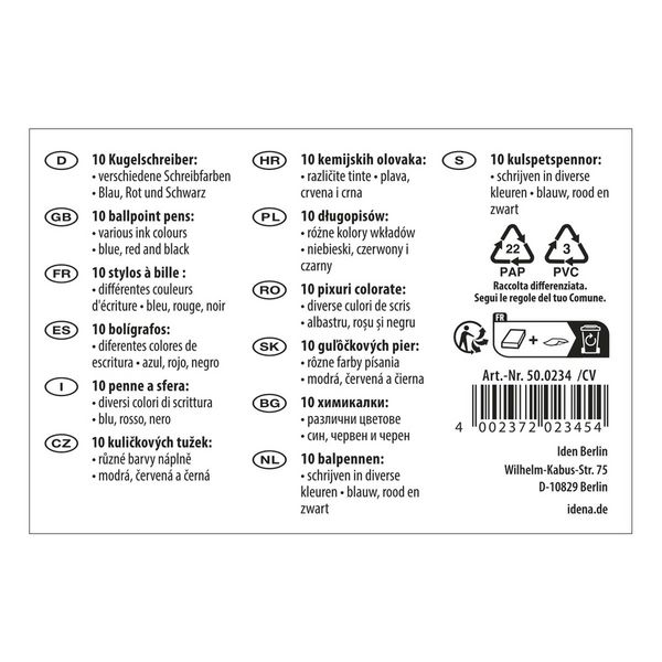 Produktbild: Idena Kugelschreiber Schreibfarbe rot blau und schwarz 15,8cm 10 St&uuml;ck