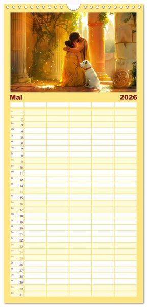 Produktbild: Familienplaner 2026 - B&uuml;cher, Liebe und ein kleiner Hund mit 5 Spalten (Wandkalender, 21 x 45 cm) CALVENDO