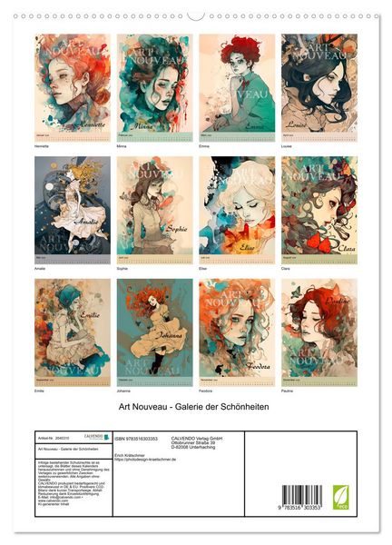 Produktbild: Art Nouveau - Galerie der Sch&ouml;nheiten (hochwertiger Premium Wandkalender 2026 DIN A2 hoch), Kunstdruck in Hochglanz