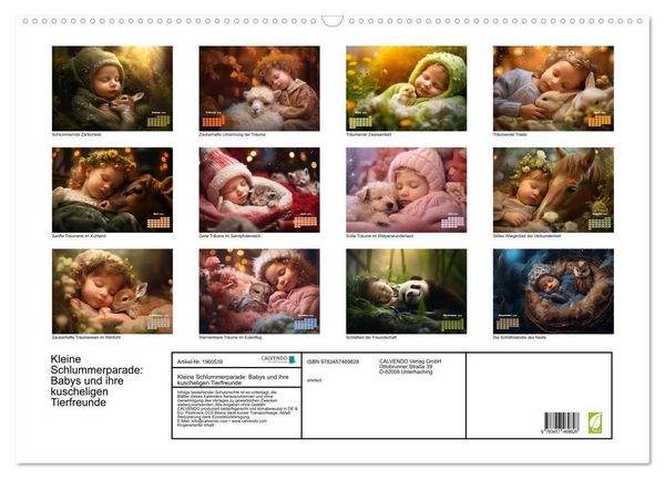 Produktbild: Kleine Schlummerparade: Babys und ihre kuscheligen Tierfreunde (Wandkalender 2026 DIN A2 quer), CALVENDO Monatskalender