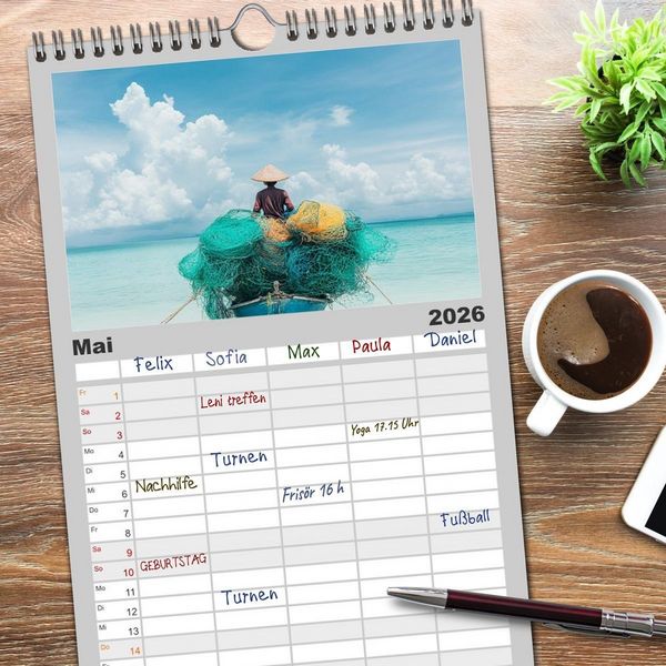 Produktbild: Familienplaner 2026 - Netzpoesie: Ein Jahr in Farben mit 5 Spalten (Wandkalender, 21 x 45 cm) CALVENDO