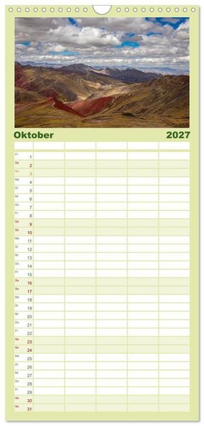 Produktbild: Familienplaner 2027 - Palccoyo - Der neue Rainbow Mountain in Peru mit 5 Spalten (Wandkalender, 21 x 45 cm) CALVENDO