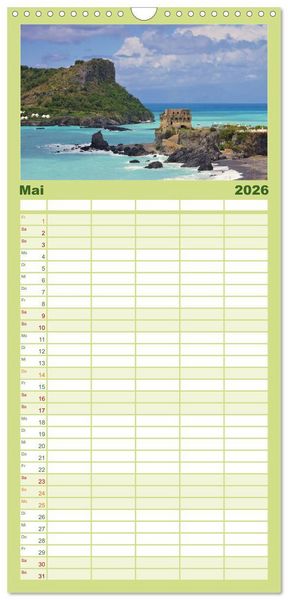 Produktbild: Familienplaner 2026 - Kalabrien mit 5 Spalten (Wandkalender, 21 x 45 cm) CALVENDO