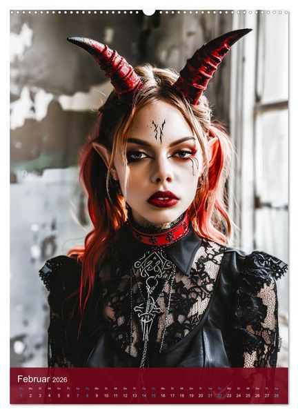 Produktbild: Teuflische Gothics - Gothic, Girls und Hörner (Wandkalender 2026 DIN A2 hoch), CALVENDO Monatskalender