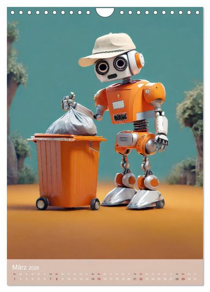 Produktbild: RoboLife - Niedliche Blechfreunde im Alltag (Wandkalender 2026 DIN A4 hoch), CALVENDO Monatskalender