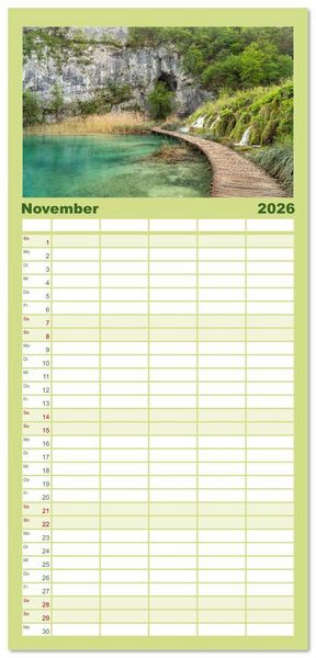 Produktbild: Familienplaner 2026 - Welterbe in Kroatien - Plitvicer Seen mit 5 Spalten (Wandkalender, 21 x 45 cm) CALVENDO