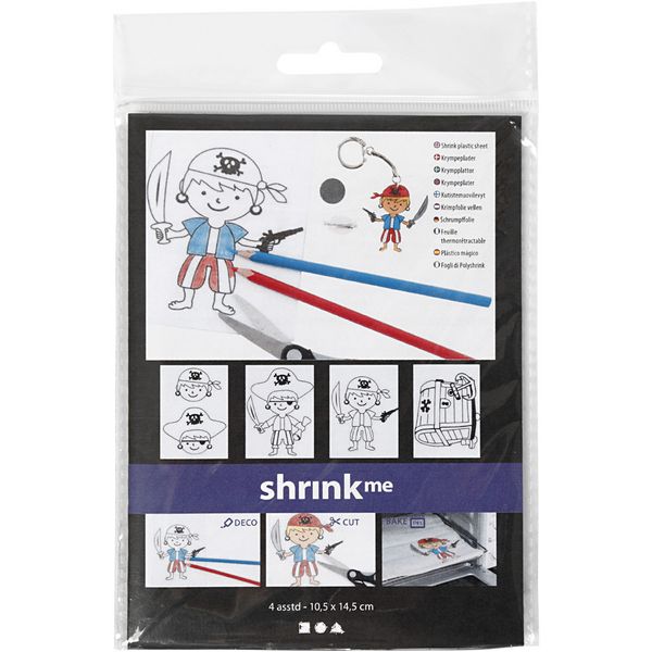 Produktbild: Creativ Company Plastikschrumpfplatten mit Motiven, Piraten, Blatt 10,5x14,5 cm, Dicke 0,3 mm, Matt transparent, 4 Blatt