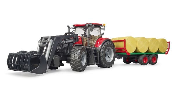 Produktbild: bruder 03198 Case IH Optum 300CVX mit Frontlader, Ballentransport + 8 Rundball