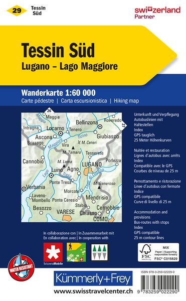 Produktbild: KuF Schweiz Wanderkarte 29 Tessin S&uuml;d - Sottoceneri 1 : 60 000