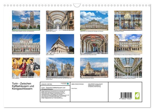 Produktbild: Turin - Zwischen Kaffeeh&auml;usern und K&ouml;nigsschl&ouml;ssern (Wandkalender 2026 DIN A3 quer), CALVENDO Monatskalender