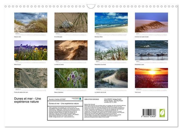 Produktbild: Dunes et mer - Une exp&eacute;rience nature (Calendrier mural 2026 DIN A3 vertical), CALVENDO calendrier mensuel
