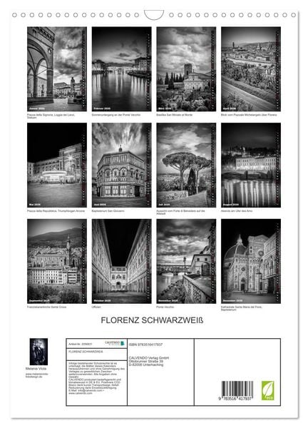 Produktbild: FLORENZ SCHWARZWEI&szlig; (Wandkalender 2026 DIN A3 hoch), CALVENDO Monatskalender