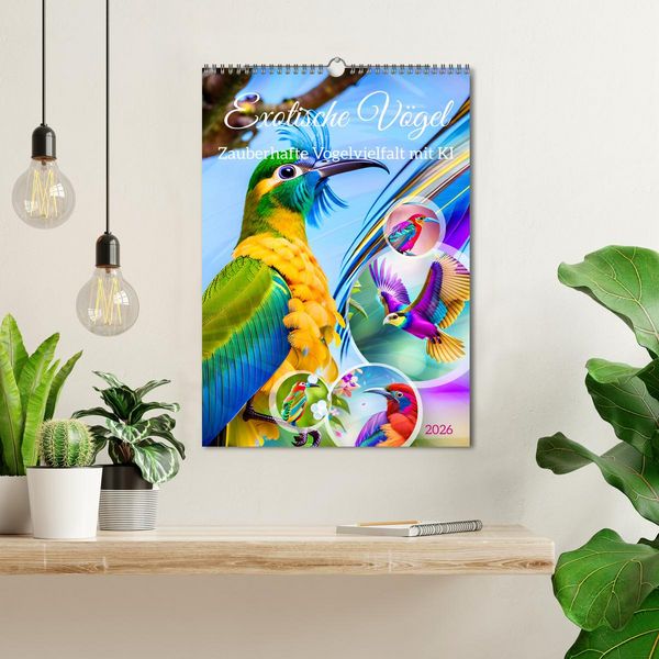 Produktbild: Exotische V&ouml;gel. Zauberhafte Vogelvielfalt mit KI (Wandkalender 2026 DIN A3 hoch), CALVENDO Monatskalender