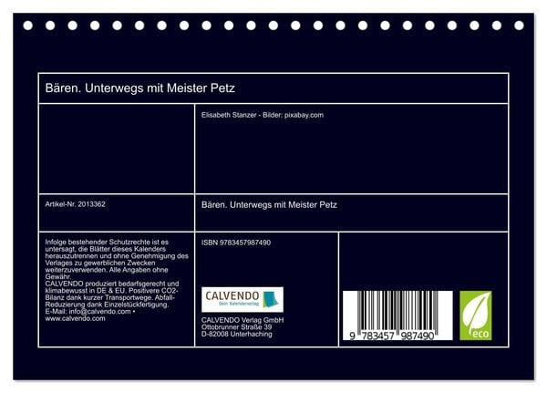 Produktbild: B&auml;ren. Unterwegs mit Meister Petz (Tischkalender 2026 DIN A5 quer), CALVENDO Monatskalender
