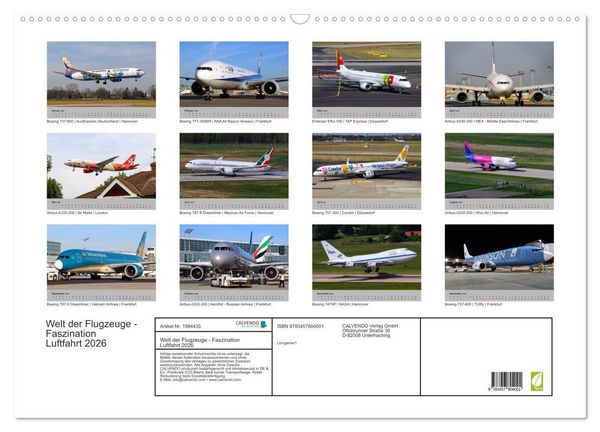 Produktbild: Welt der Flugzeuge - Faszination Luftfahrt 2026 (Wandkalender 2026 DIN A2 quer), CALVENDO Monatskalender