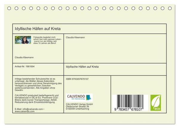 Produktbild: Idyllische H&auml;fen auf Kreta (Tischkalender 2026 DIN A5 quer), CALVENDO Monatskalender
