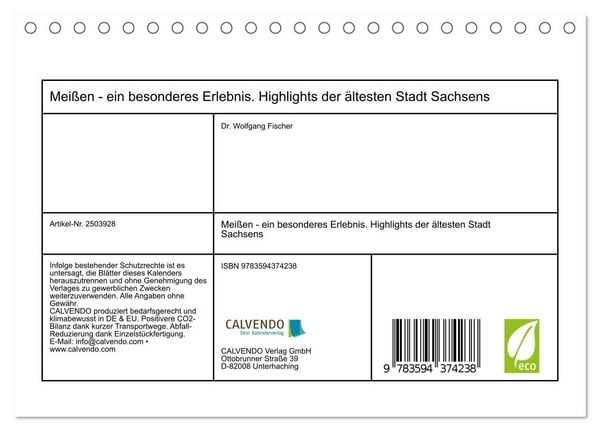 Produktbild: Mei&szlig;en - ein besonderes Erlebnis. Highlights der &auml;ltesten Stadt Sachsens (Tischkalender 2027 DIN A5 quer), CALVENDO Monatskalender