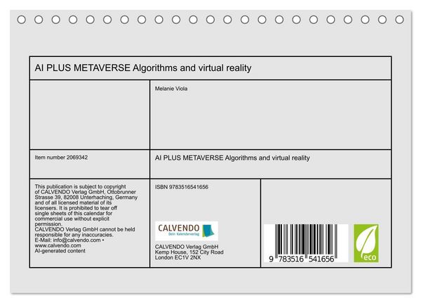 Produktbild: AI PLUS METAVERSE Algorithms and virtual reality (Desk Calendar 2026 DIN A5 landscape), CALVENDO 12 Month DeskCalendar