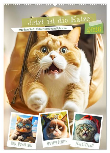 Produktbild: Jetzt ist die Katze aus dem Sack! Katzenspa&szlig; vom Feinsten! (Wandkalender 2026 DIN A2 hoch), CALVENDO Monatskalender