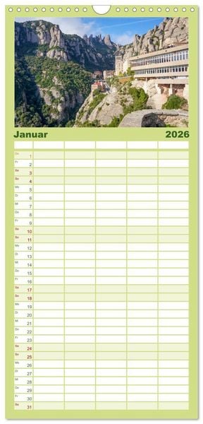 Produktbild: Familienplaner 2026 - Montserrat Wanderung mit 5 Spalten (Wandkalender, 21 x 45 cm) CALVENDO