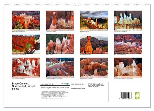 Produktbild: Bryce Canyon, Sunrise and Sunset points (High Quality Premium Wall Calendar 2026 DIN A2 landscape),CALVENDO 12 Month Wall Calendar