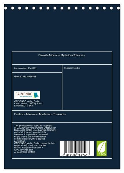 Produktbild: Fantastic Minerals - Mysterious Treasures (Desk Calendar 2027 DIN A5 portrait), CALVENDO 12 Month DeskCalendar