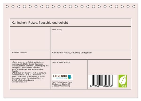 Produktbild: Kaninchen. Putzig, flauschig und geliebt (Tischkalender 2026 DIN A5 quer), CALVENDO Monatskalender