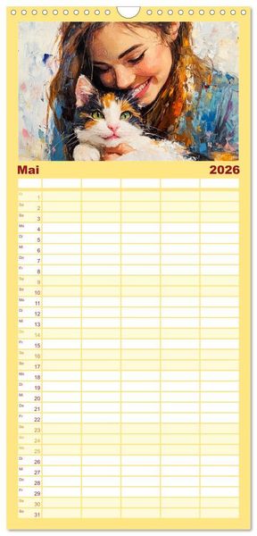Produktbild: Familienplaner 2026 - Zweisamkeit in Farben. Katzen und Menschen in Harmonie mit 5 Spalten (Wandkalender, 21 x 45 cm) CALVENDO