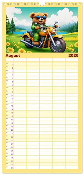 Produktbild: Familienplaner 2026 - Tierische Motorradfahrer mit 5 Spalten (Wandkalender, 21 x 45 cm) CALVENDO