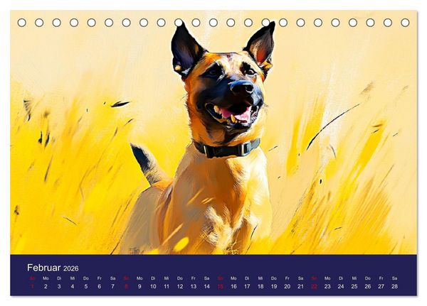 Produktbild: Loyaler Malinois. Belgische Sch&auml;ferhunde im Aquarell-Stil (Tischkalender 2026 DIN A5 quer), CALVENDO Monatskalender
