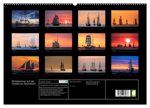 Produktbild: Windjammer auf der Ostsee im Abendlicht (hochwertiger Premium Wandkalender 2026 DIN A2 quer), Kunstdruck in Hochglanz