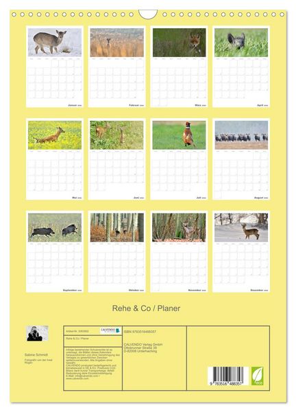 Produktbild: Rehe & Co / Planer (Wandkalender 2026 DIN A3 hoch), CALVENDO Monatskalender