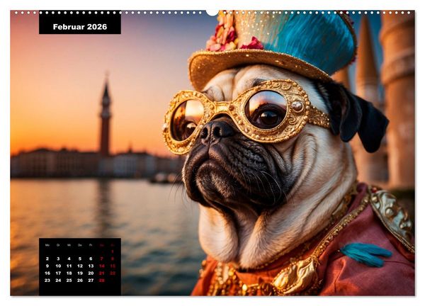 Produktbild: Mopszauber - S&uuml;&szlig;e M&ouml;pse begleiten durchs Jahr (Wandkalender 2026 DIN A2 quer), CALVENDO Monatskalender