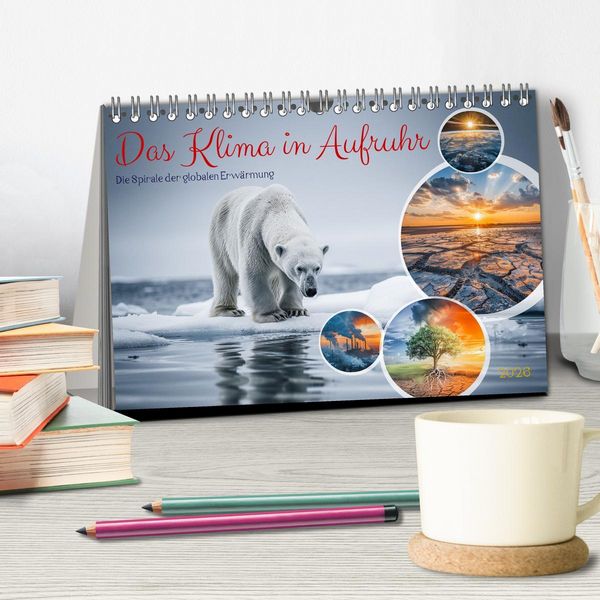 Produktbild: Das Klima in Aufruhr - Die Spirale der globalen Erw&auml;rmung (Tischkalender 2026 DIN A5 quer), CALVENDO Monatskalender