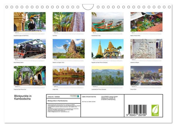 Produktbild: Blickpunkte in Kambodscha (Wandkalender 2026 DIN A4 quer), CALVENDO Monatskalender