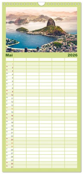 Produktbild: Familienplaner 2026 - Brasilien - Karnevale, Fu&szlig;ball und Regenw&auml;lder. mit 5 Spalten (Wandkalender, 21 x 45 cm) CALVENDO