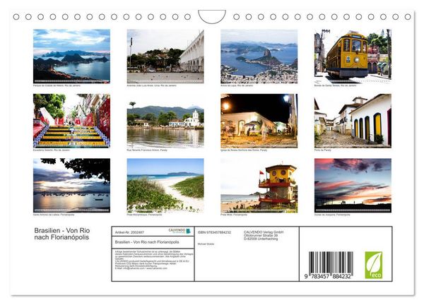 Produktbild: Brasilien - Von Rio nach Florian&oacute;polis (Wandkalender 2026 DIN A4 quer), CALVENDO Monatskalender