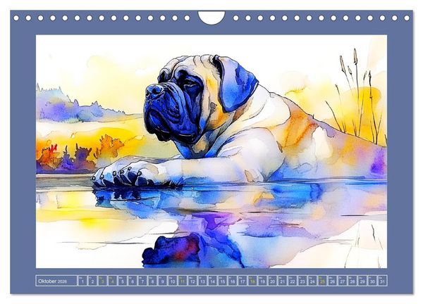Produktbild: Majest&auml;tische English Mastiffs. Sanfte Riesen in Aquarell-Eleganz (Wandkalender 2026 DIN A4 quer), CALVENDO Monatskalender