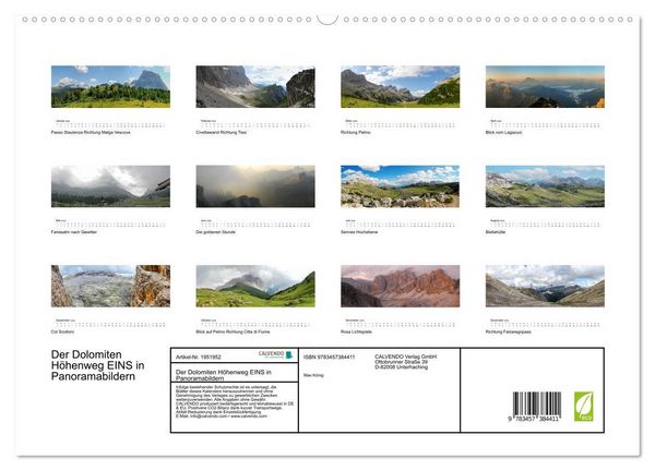 Produktbild: Der Dolomiten H&ouml;henweg EINS in Panoramabildern (hochwertiger Premium Wandkalender 2026 DIN A2 quer), Kunstdruck in Hochglanz