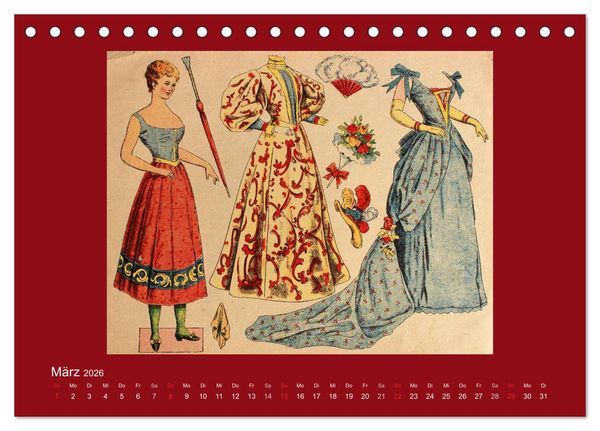 Produktbild: Alte europ&auml;ische Ankleidepuppen aus Papier (Tischkalender 2026 DIN A5 quer), CALVENDO Monatskalender