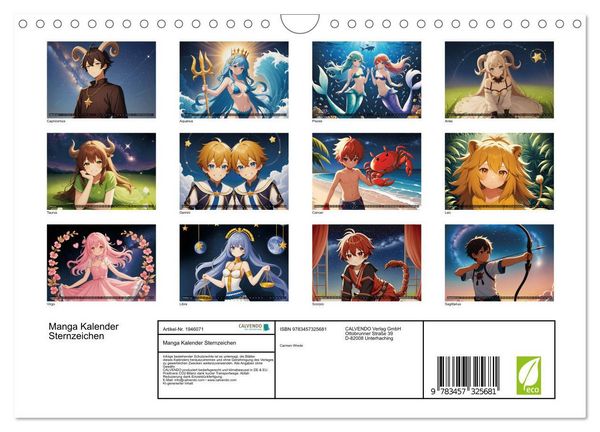 Produktbild: Manga Kalender Sternzeichen (Wandkalender 2026 DIN A4 quer), CALVENDO Monatskalender