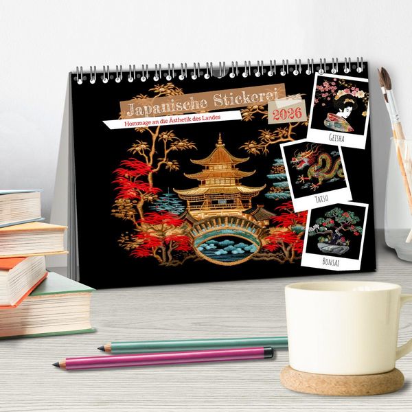 Produktbild: Japanische Stickerei - Hommage an die &Auml;sthetik des Landes (Tischkalender 2026 DIN A5 quer), CALVENDO Monatskalender