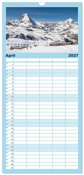Produktbild: Familienplaner 2027 - Matterhorn - Eiger, M&ouml;nch und Jungfrau: Rund um die zeitlosen Gipfel mit 5 Spalten (Wandkalender, 21 x 45 cm) CALVENDO
