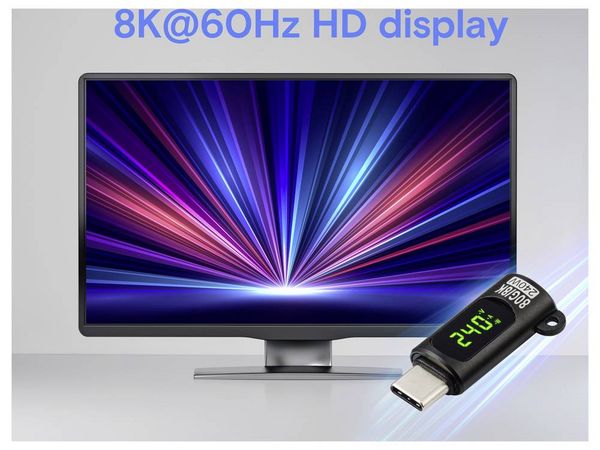 Produktbild: Renkforce USB-C&reg; Adapter [1x USB-C&reg; Stecker - 1x USB-C&reg; Buchse (Power Delivery)] LED-Display Laden (Spannung/Strom/Leistung), 8K UHD