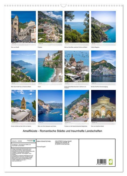 Produktbild: Amalfik&uuml;ste - Romantische St&auml;dte und traumhafte Landschaften (Wandkalender 2026 DIN A2 hoch), CALVENDO Monatskalender