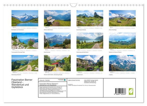 Produktbild: Faszination Berner Oberland - Wanderlust und Gipfelblick (Wandkalender 2026 DIN A3 quer), CALVENDO Monatskalender